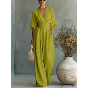 Elegant V-Neck Wide Leg Jumpsuit
