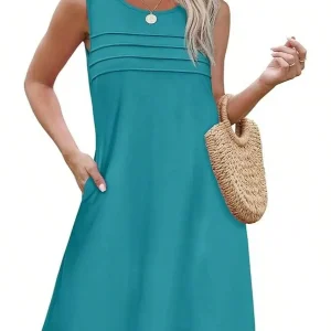 Pleated Front Sleeveless Tank Dress